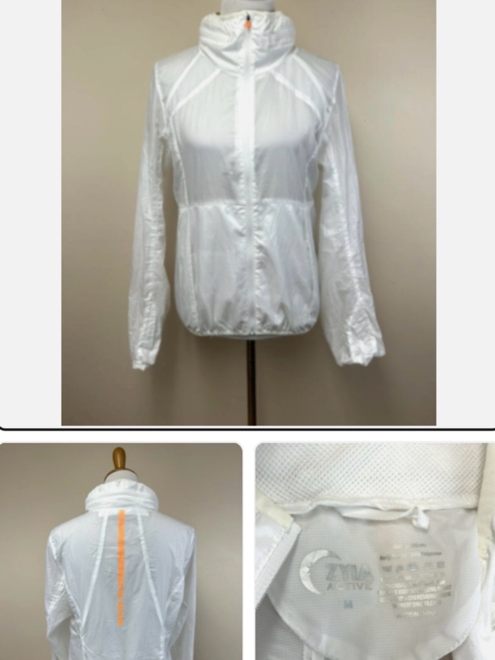 Zyia Beach Cycling Hiking  L* Ghost Trainer White 1/2 Zip Windbreaker Jacket - Picture 3 of 3